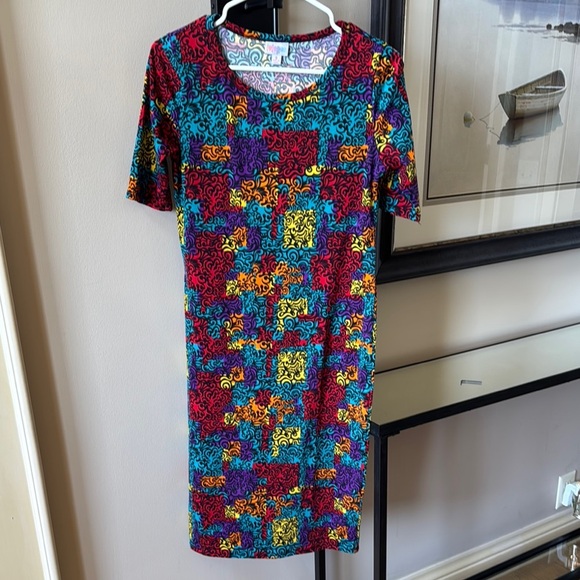 LuLaRoe Red and Yellow Sheath Midi Dress - Picture 1 of 4